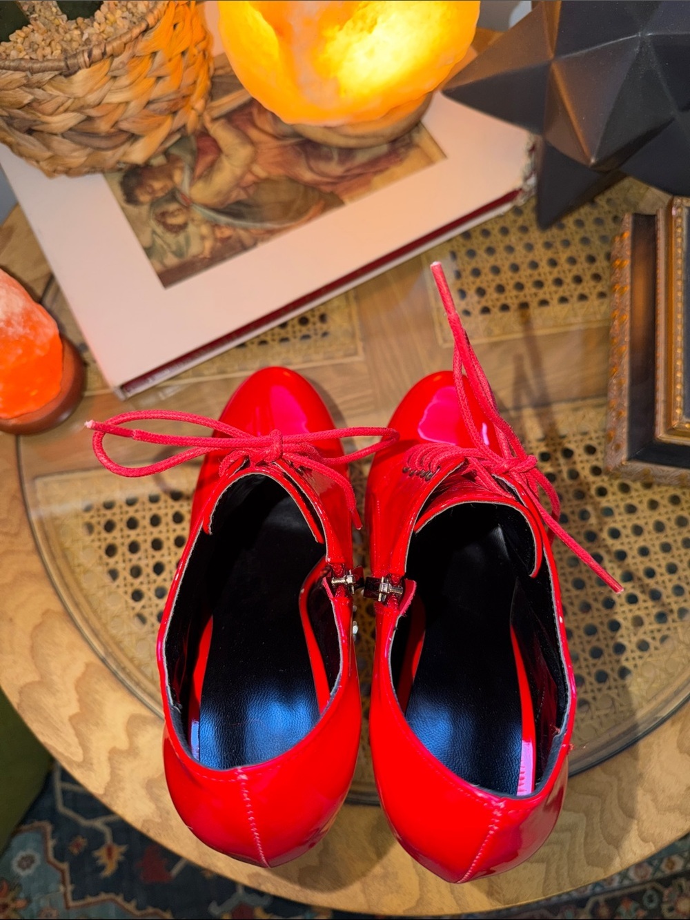 Red Patent Platform Lace-Up High Heel Booties - Women - Picture 8 of 9